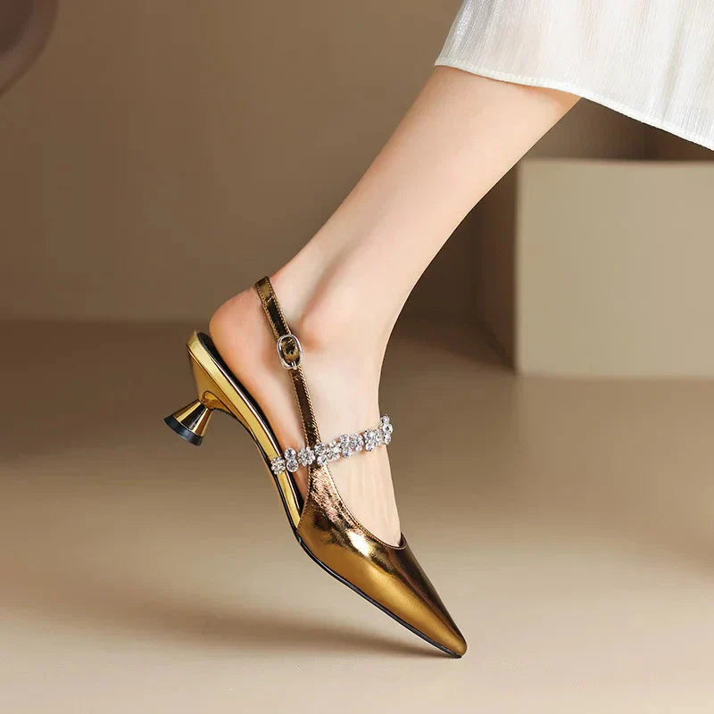 Allison | Women's Crystal Strap Slingback Heels Pointed Toe Pumps
