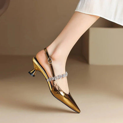 Allison | Women's Crystal Strap Slingback Heels Pointed Toe Pumps