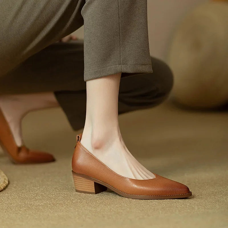 Brianna | Women's Block Heel Pumps Pointed Toe Slip On Work Shoes