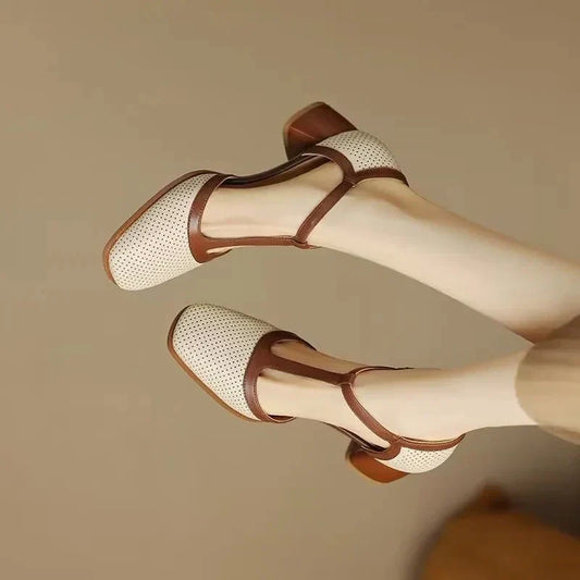 Gwendolyn2™ | Women's T-Strap Block Heel Shoes Square Toe Mid Heel Pumps