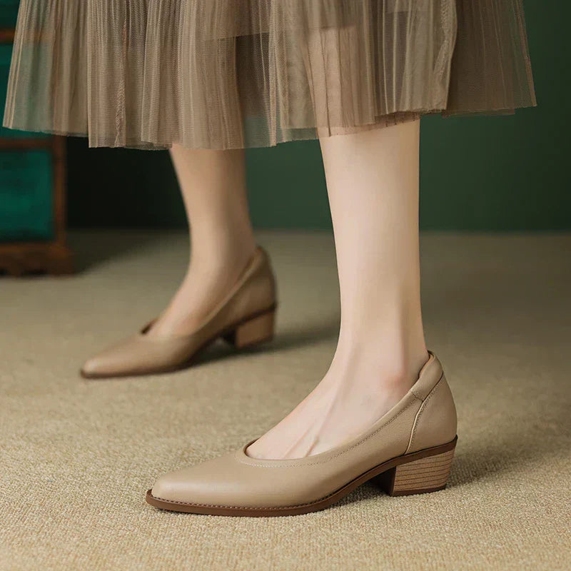 Tamika | Women's Pointed Toe Block Heel Pumps Slip On Mid Heel Shoes