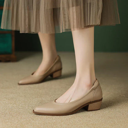Tamika | Women's Pointed Toe Block Heel Pumps Slip On Mid Heel Shoes