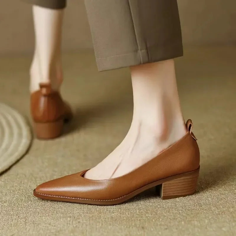 Brianna | Women's Block Heel Pumps Pointed Toe Slip On Work Shoes