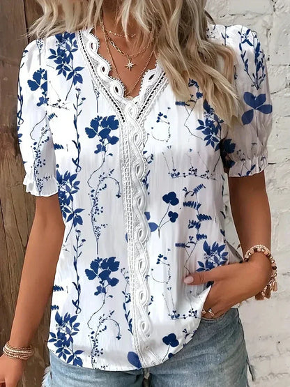 Kiara | Floral Lace V-Neck Blouse