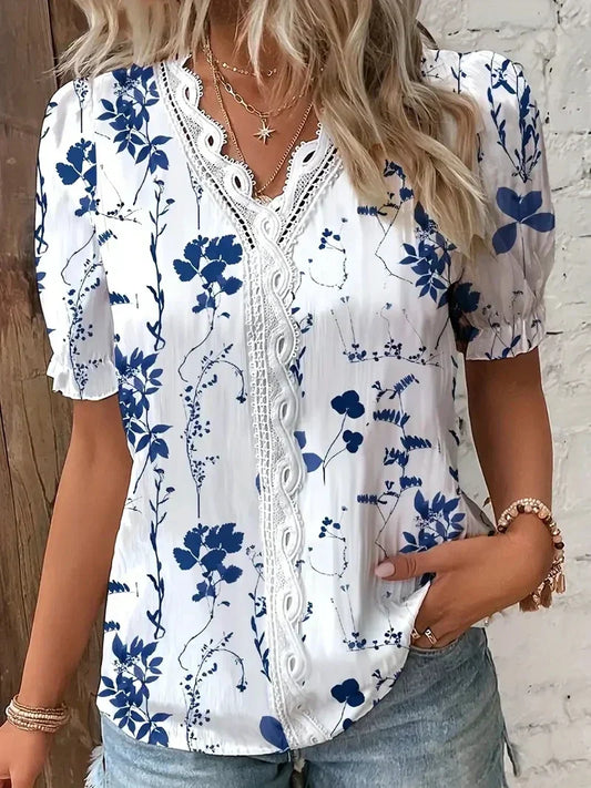 Kiara | Floral Lace V-Neck Blouse