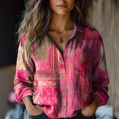 Yarri | Women's Vintage Floral Print Long Sleeve Button-Down Shirt