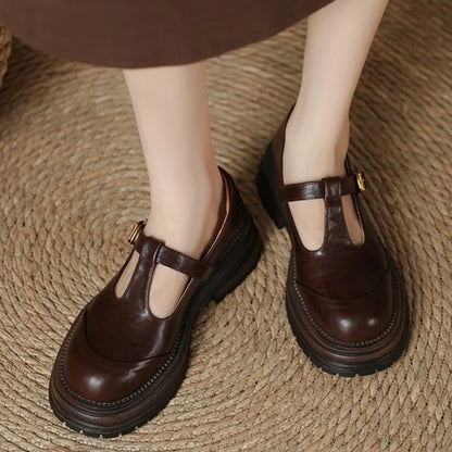 Wanda | Women's T-Bar Mary Jane Shoes Round Toe Brogue Low Heel