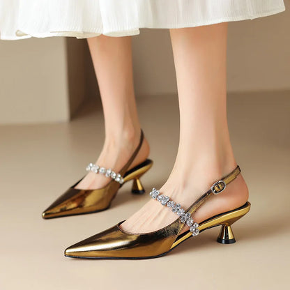 Allison | Women's Crystal Strap Slingback Heels Pointed Toe Pumps