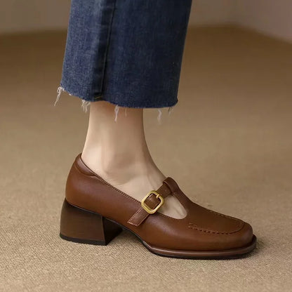 Corinna | Women's T-Strap Mary Jane Shoes Square Toe Low Block Heel