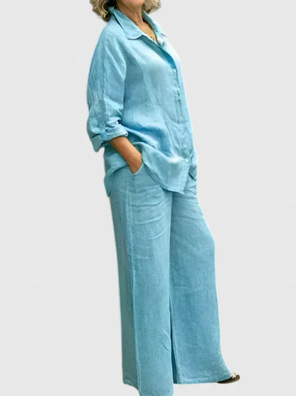 Roslyn | Women's Wide Leg Pants & Button-Down Shirt Two-Piece