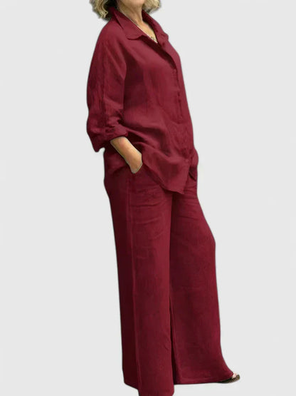 Roslyn | Women's Wide Leg Pants & Button-Down Shirt Two-Piece