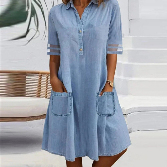 Claudette™ | Denim Mini Dress with Side Pockets