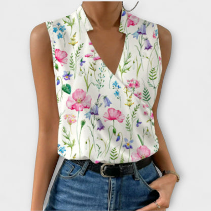 Ophelia | Women's Sleeveless Wrap V-Neck Top Collared Blouse