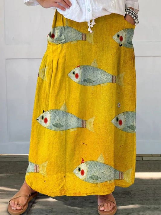 Mackenzie | Vintage Fish Art Print Pocket Skirt