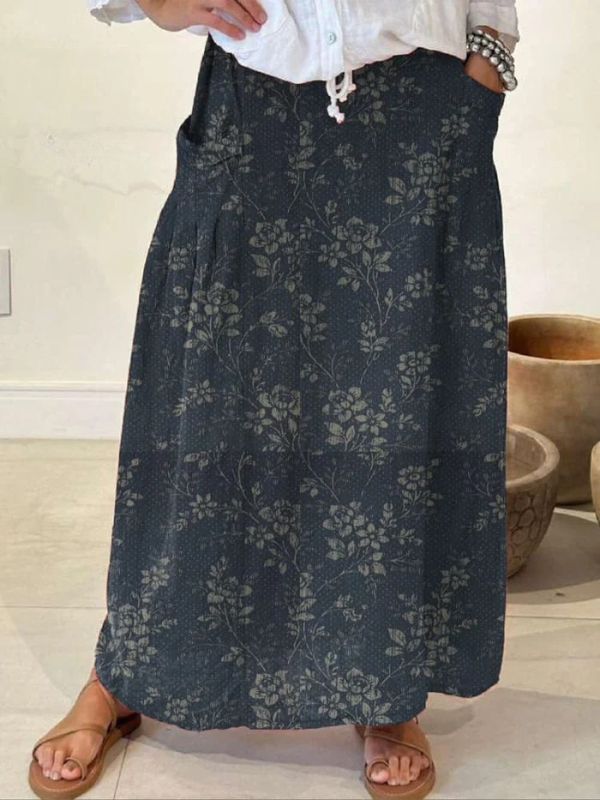 Danielle | Vintage Floral Elastic waistband Pocket Skirt