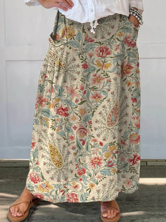Paulette2™ | Vintage Floral Art Printed Pocket Skirt