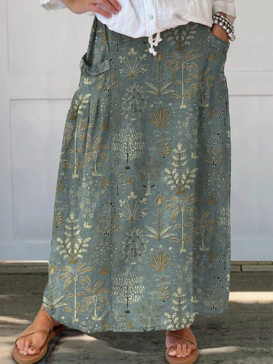 Riley™ | Woodland Vegetation Pattern Printed Elastic waistband Pocket Skirt
