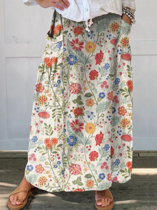 Danelle™ | Floral  Print Elastic waistband Pocket Skirt