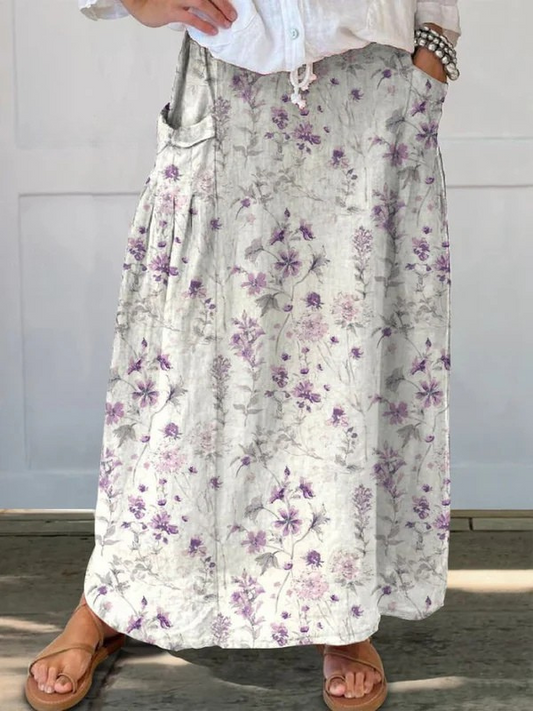 Hope™ | Vintage Floral Art Elastic waistband Pocket Skirt