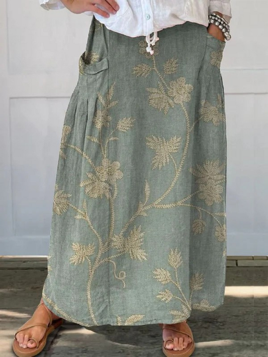 Janelle2™ | Retro Floral Art Elastic waistband Pocket Skirt