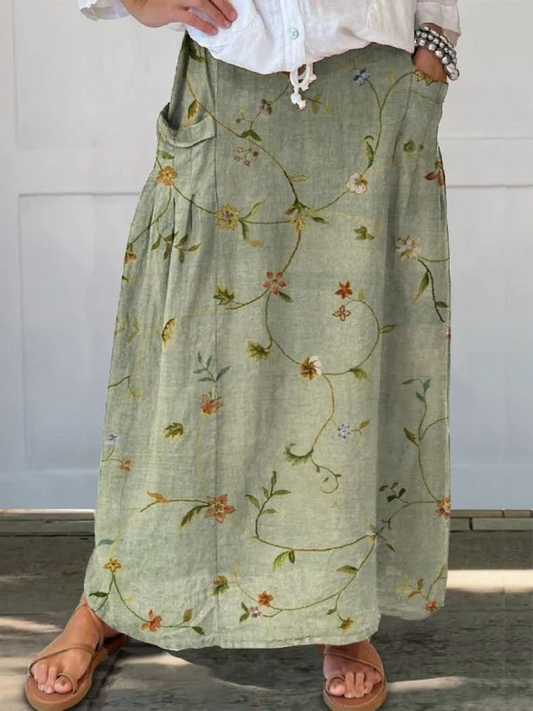 Francesca™ | Retro Floral Art Elastic waistband Pocket Skirt