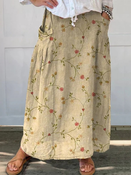 Augusta2™ | Retro Floral Art Elastic waistband Pocket Skirt