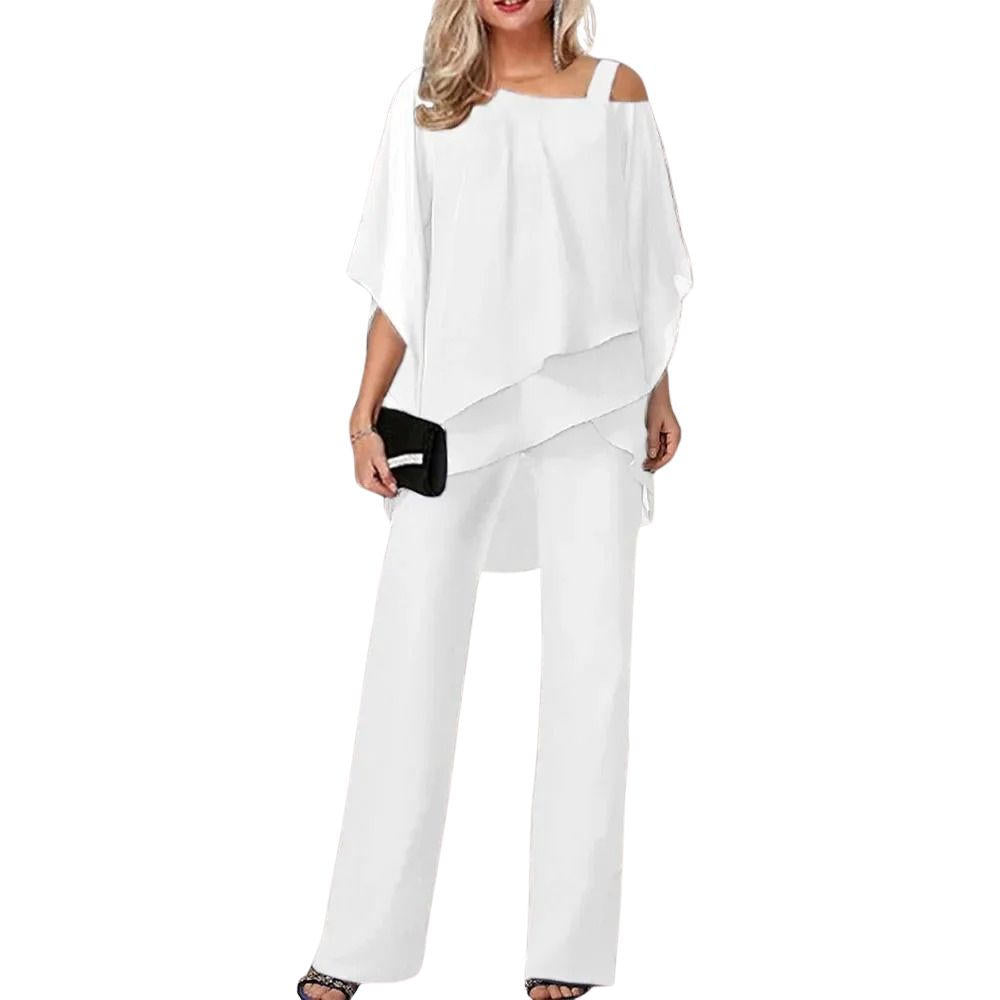 Vivienne | Women's Wide Leg Pantsuit Chiffon Batwing Sleeve