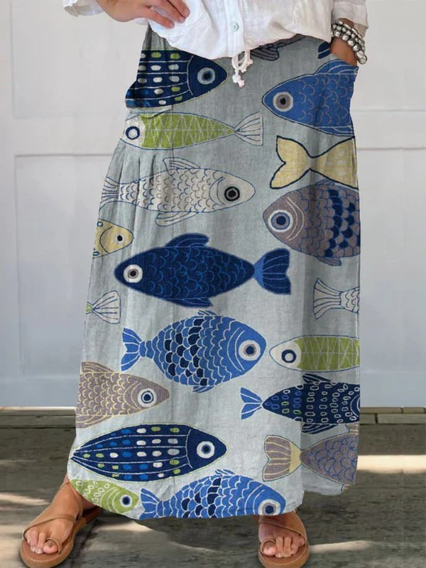 Callista | Vintage Lovely Fish Art Print Pocket Skirt