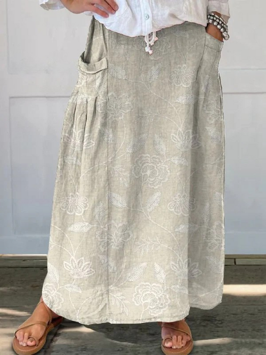Bella™ | Vintage Floral Art Elastic waistband Pocket Skirt