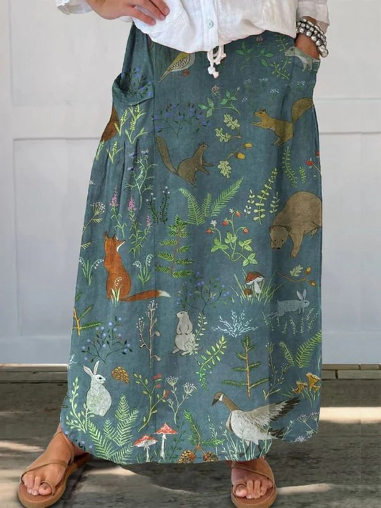 Jorja2™ | Retro Floral Animals Art Everyday Pocket Skirt