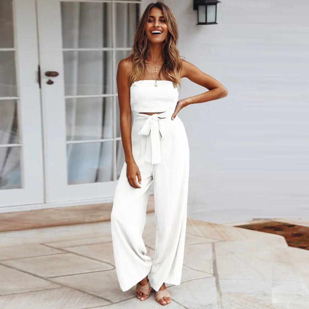 Carlotta | Women's Strapless Tie Waist Wide Leg Jumpsuit