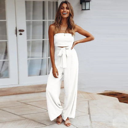 Carlotta | Women's Strapless Tie Waist Wide Leg Jumpsuit