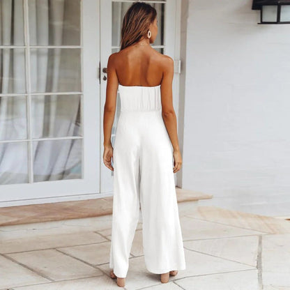 Carlotta | Women's Strapless Tie Waist Wide Leg Jumpsuit