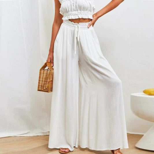 Edna2™ | Women's High Waist Wide Leg Pants Smocked Drawstring