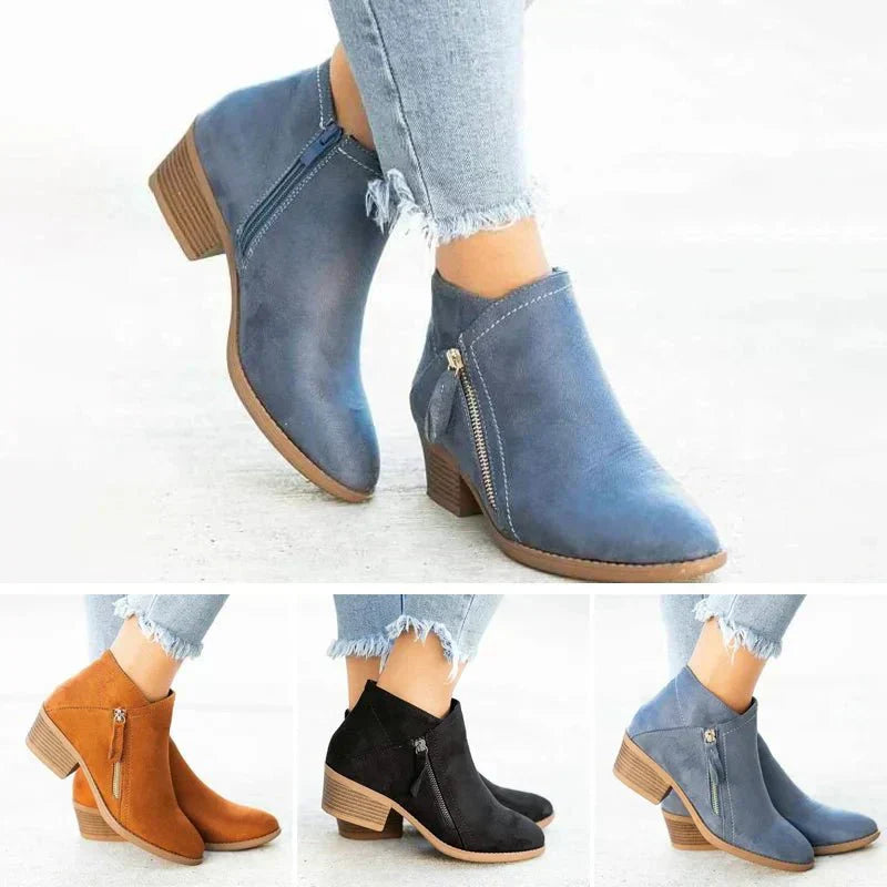 Tess | Women’s Ankle Boots – Side-Zip Design with Low Heel