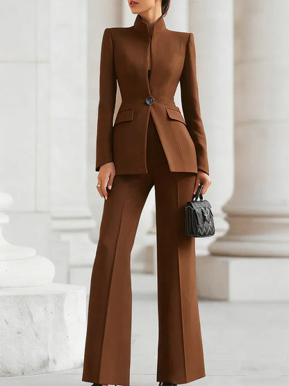 Vina | Women's Longline Blazer & Flare Trousers Suit Set