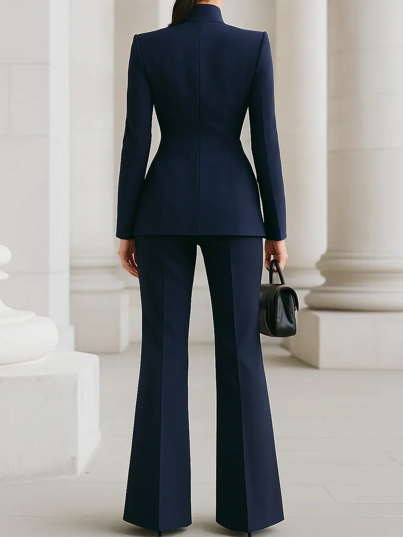 Vina | Women's Longline Blazer & Flare Trousers Suit Set