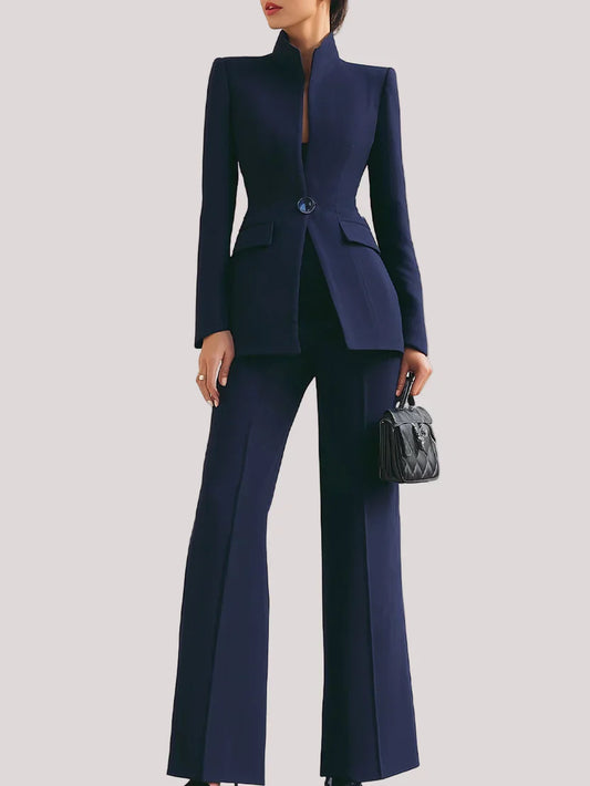 Vina | Women's Longline Blazer & Flare Trousers Suit Set
