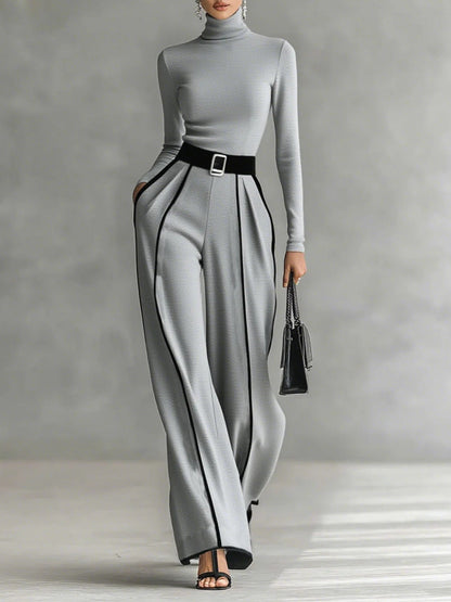 Linda | Wide-Leg Pants & High-Neck Belted Top Set