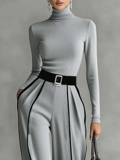 Linda | Wide-Leg Pants & High-Neck Belted Top Set
