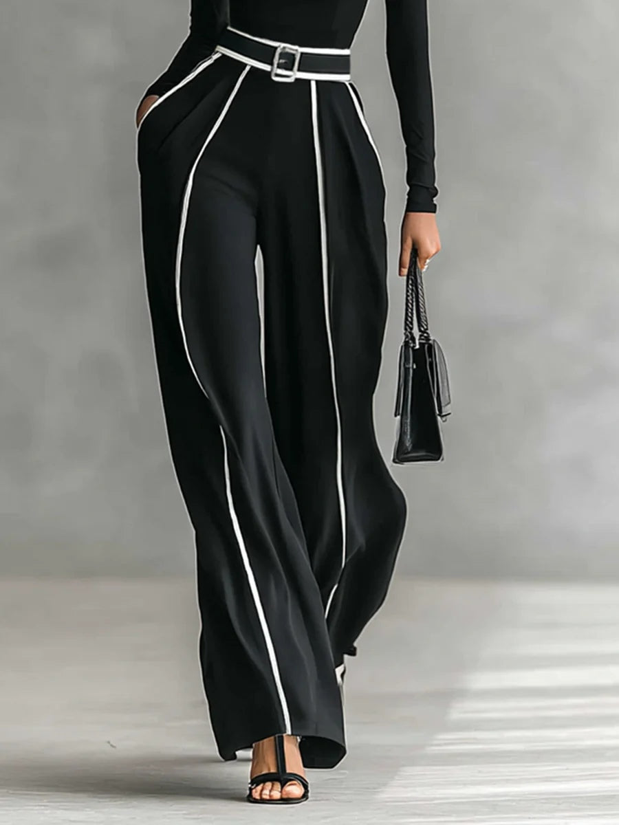 Linda | Wide-Leg Pants & High-Neck Belted Top Set