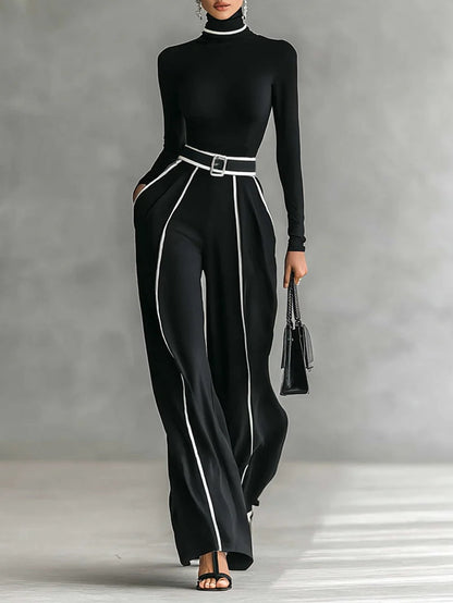 Linda | Wide-Leg Pants & High-Neck Belted Top Set