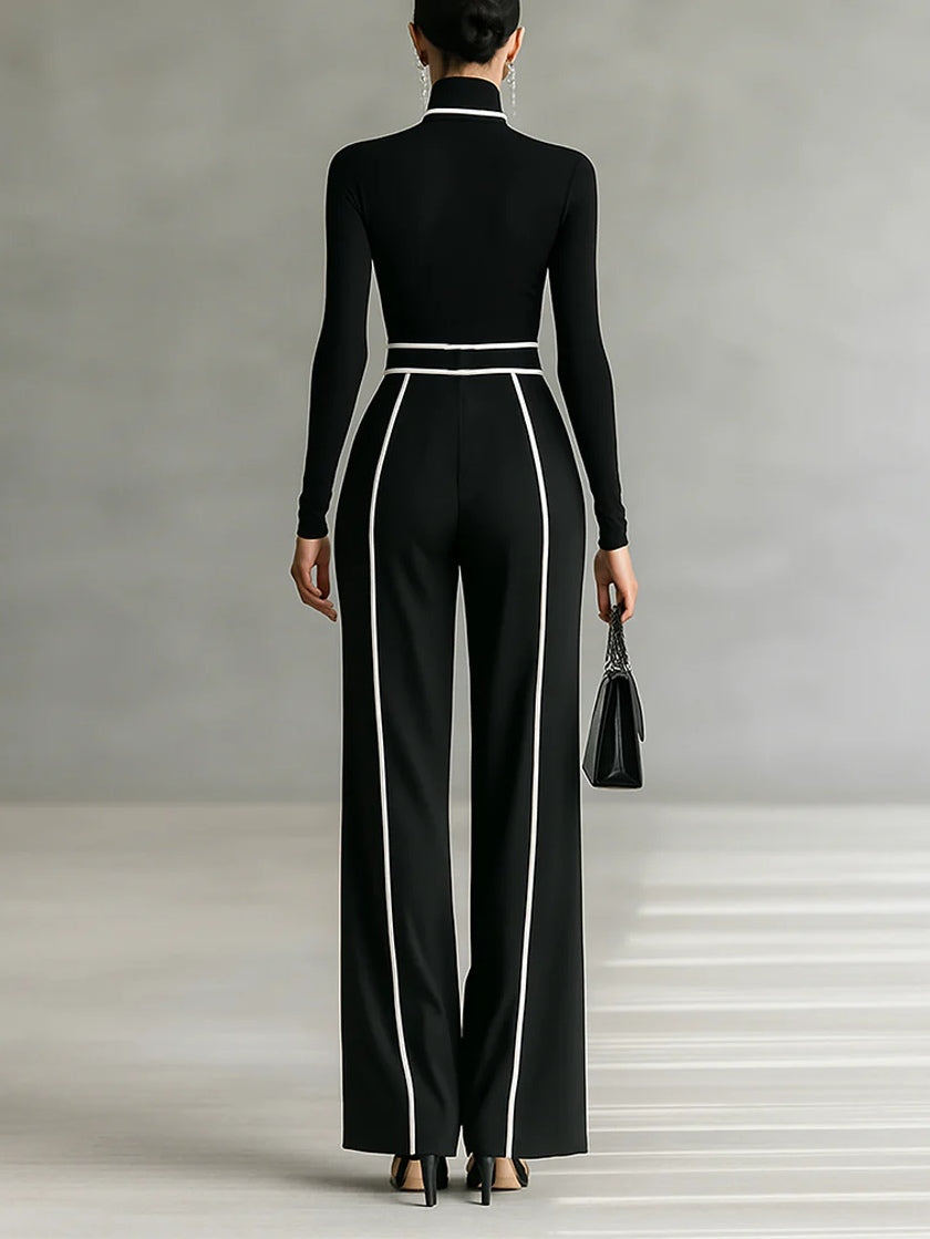 Linda | Wide-Leg Pants & High-Neck Belted Top Set