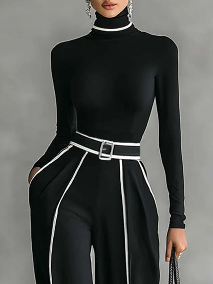 Linda | Wide-Leg Pants & High-Neck Belted Top Set