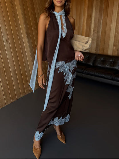 Mabel | Lace Panel Top & Skirt Set