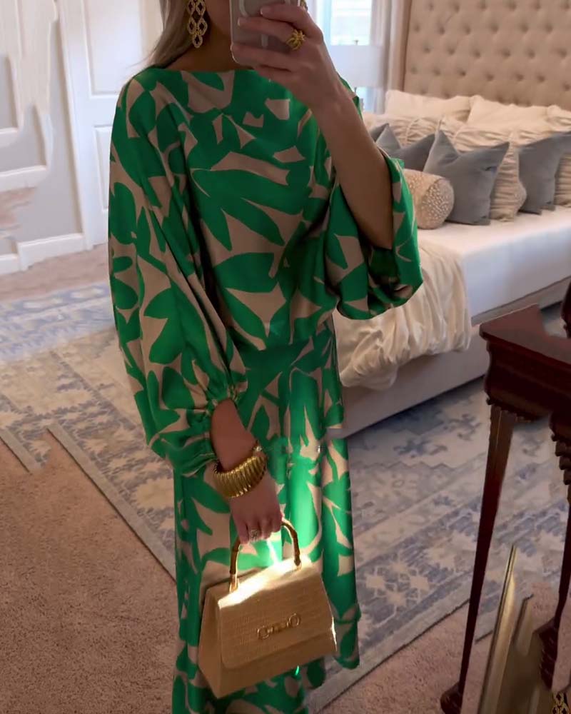 Diana | Two-Piece Printed Set with Lantern Sleeves
