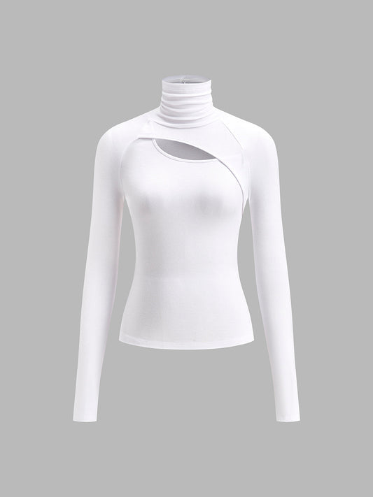 Portia2™ | Women's Turtleneck Cutout Top Long Sleeve Fitted Going Out Top