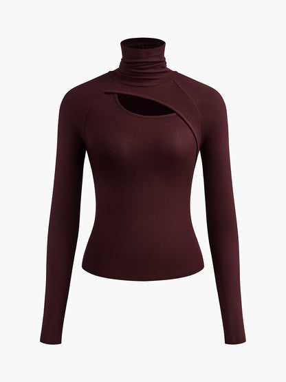 Portia | Women's Turtleneck Cutout Top Long Sleeve Fitted Going Out Top