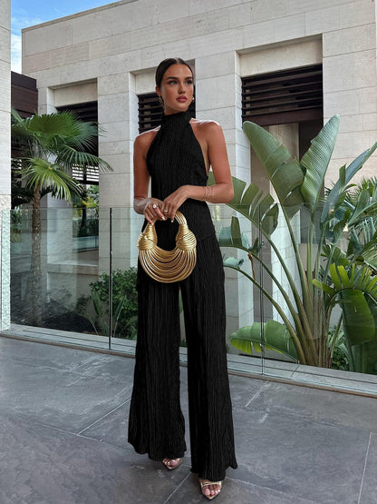 Serena | Women's Wide Leg Pants & Pleated Halter Top Set