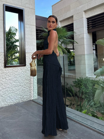 Serena | Women's Wide Leg Pants & Pleated Halter Top Set